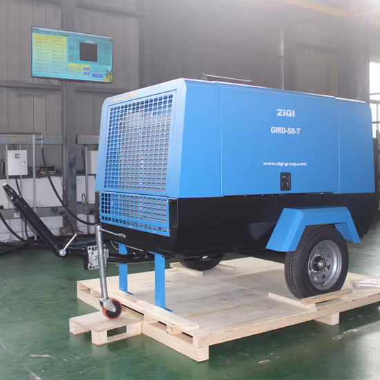 Óleo portátil injetado para serviço pesado 185cfm 375cfm 750cfm 900PCM 1600cfm Motor Diesel tipo parafuso rotativo compressor de ar com rodas para Jack Hammer